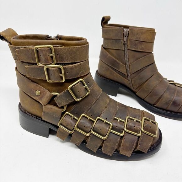 Jeffery Campbell Brown Distressed Belted Up Buckle Booties Size 7 - Picture 2 of 7